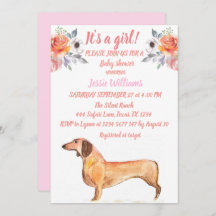 Cute Hund Dachshund Blommigt Rosa Weiner Flicka