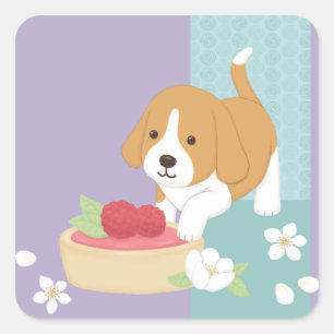 Cute Hund & Dessert Illustration Art Fyrkantigt Klistermärke