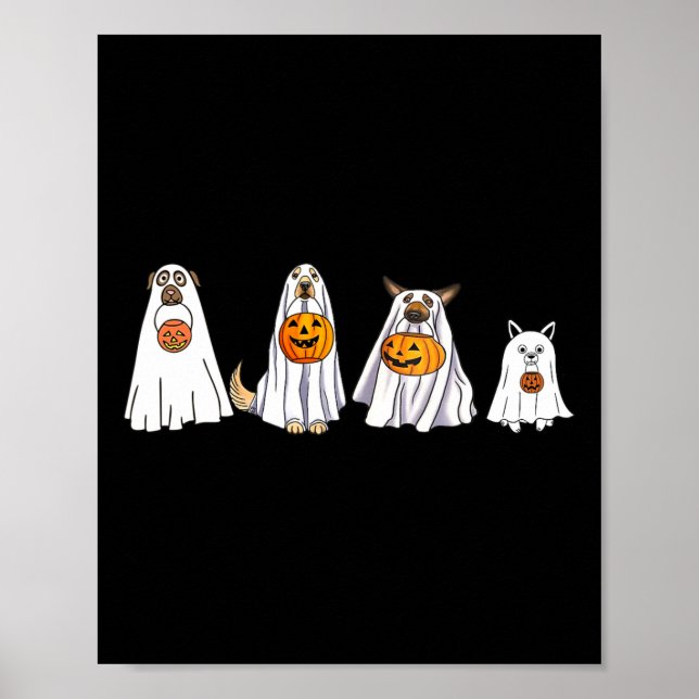 Cute Hund dold som Ghost Halloween Roligt Boo Poster (Framsidan)