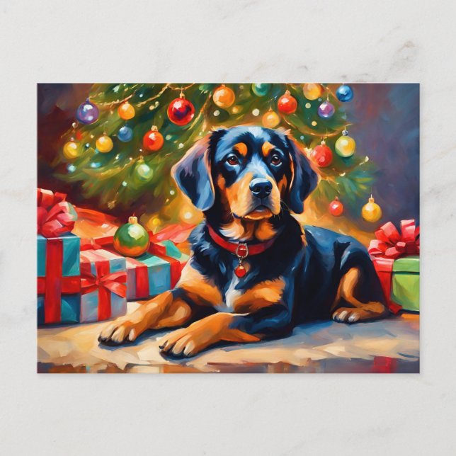 Cute Hund efter Julgran Helg Vykort (Framsida)