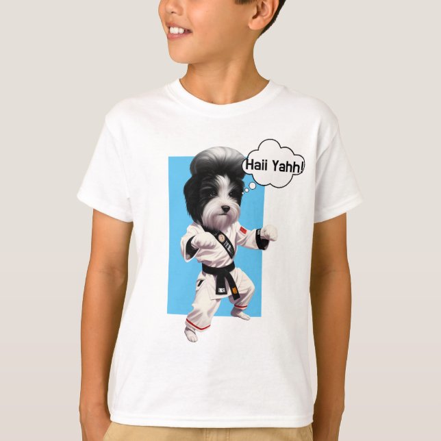 Cute Hund Elvis Impersonator in Karate kimono Funn T Shirt (Framsida)