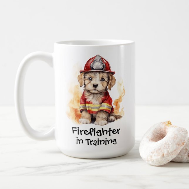 Cute Hund Fireman Kostym Firefighter in Training Kaffemugg (Med munk)