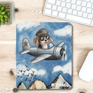 Cute Hund-flygplan,molnberg,Anpassningsbar Aviator Musmatta