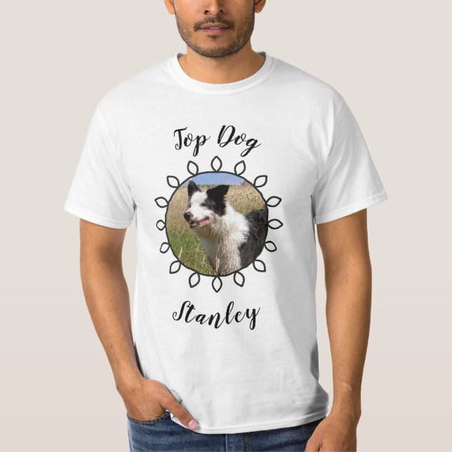 Cute hund-foto med dekorerat ram och din text t shirt (Framsida)