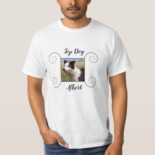 Cute hund foto med hand plockade ram och din text t shirt (Framsida)