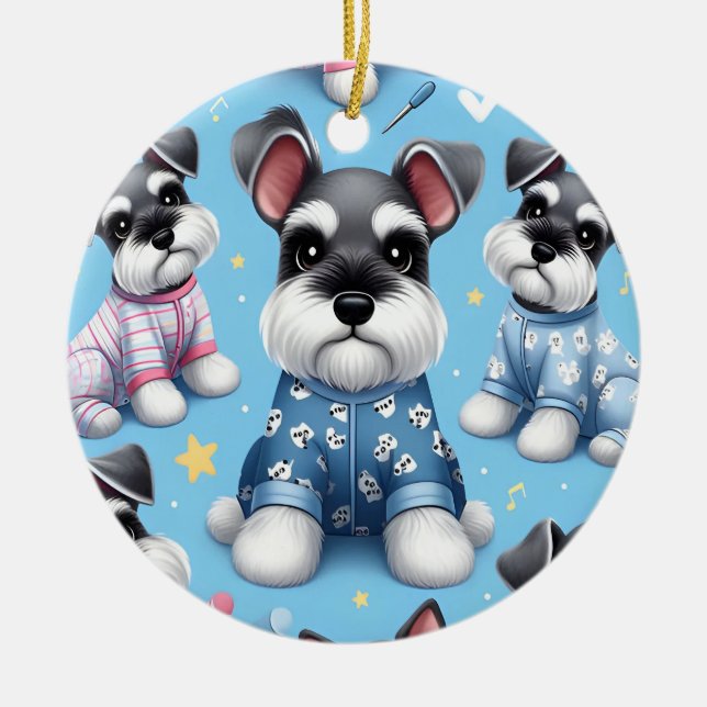 Cute Hund från Schnauzer Animal Mönster Julgransprydnad Keramik (Framsidan)