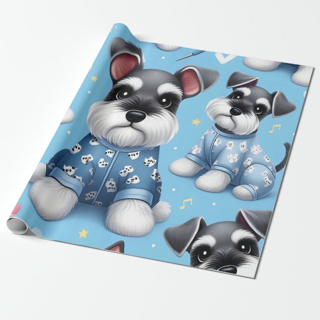 Cute Hund från Schnauzer Animal Mönster Presentpapper (Utrullad)