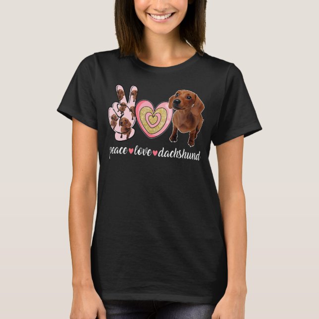Cute Hund fred Kärlek Dachshund T Shirt (Framsida)