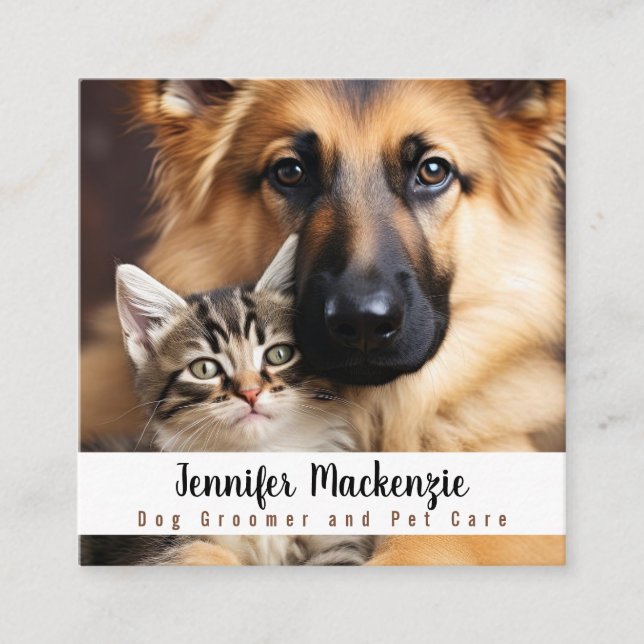 Cute Hund Groomer Groomer Service Cat Djuromsorg Fyrkantigt Visitkort (Framsida)