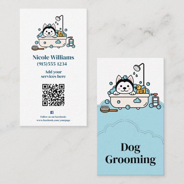 Cute Hund Grooming Business Visitkort (Fram/baksida)