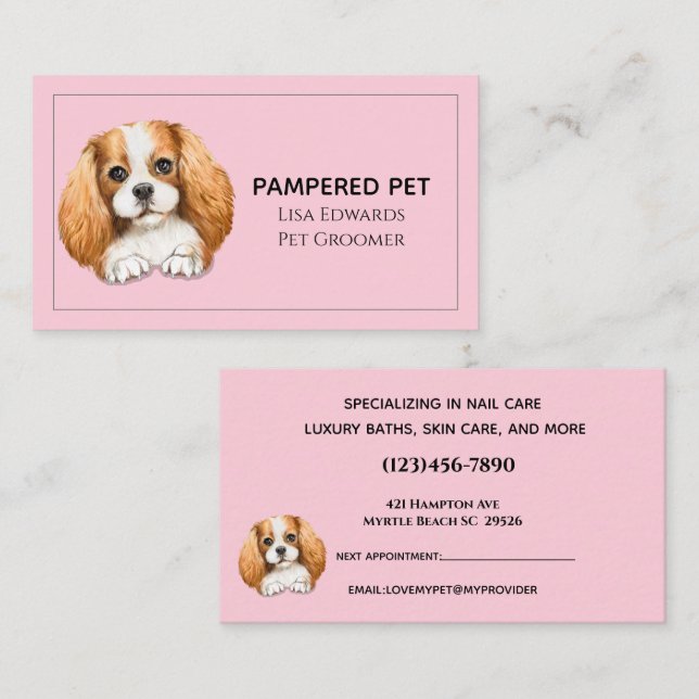 Cute Hund Grooming Rosa Business Appointation Card Tidsbeställning Kort (Fram/baksida)