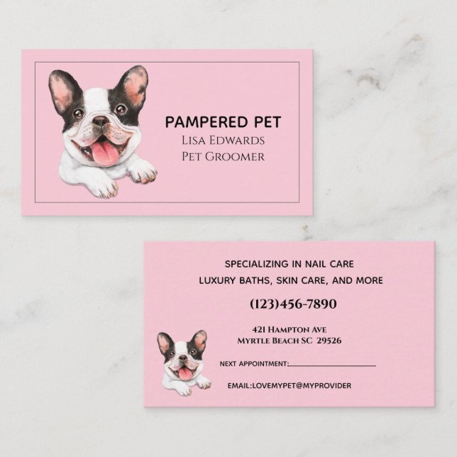 Cute Hund Grooming Rosa Business Appointation Card Tidsbeställning Kort (Fram/baksida)