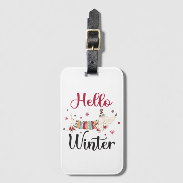 Cute Hund Hej Winter Bagagebricka (Framsida vertikal)