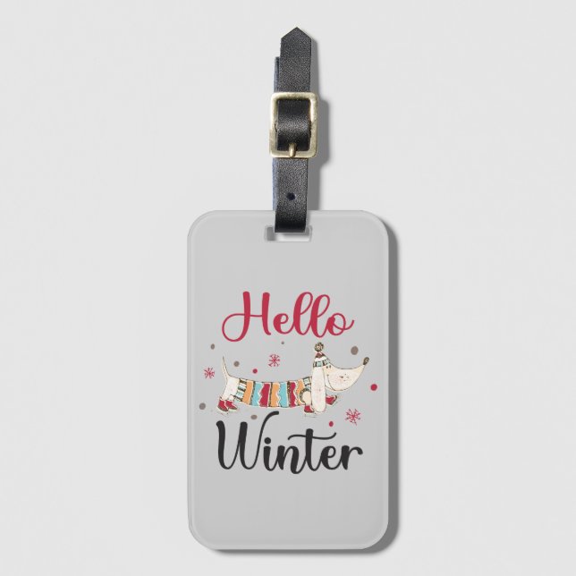 Cute Hund Hej Winter Bagagebricka (Framsida vertikal)