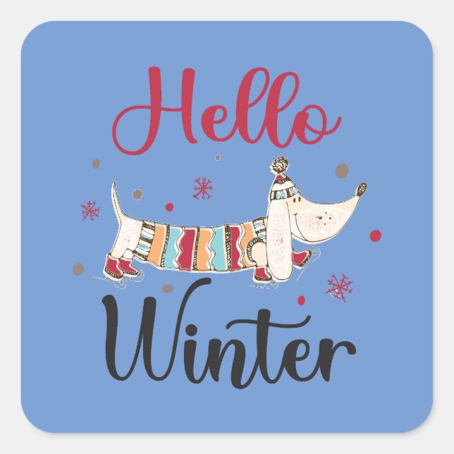 Cute Hund Hej Winter Fyrkantigt Klistermärke (Framsida)