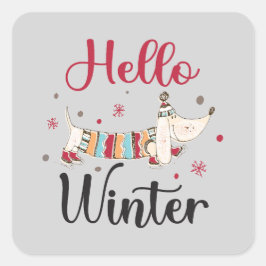 Cute Hund Hej Winter Fyrkantigt Klistermärke