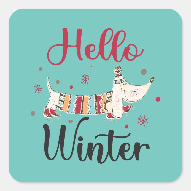Cute Hund Hej Winter Fyrkantigt Klistermärke (Framsida)
