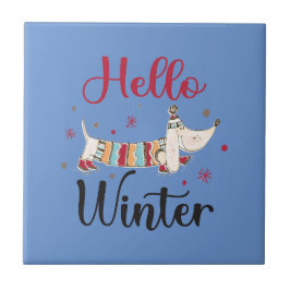 Cute Hund Hej Winter Kakelplatta
