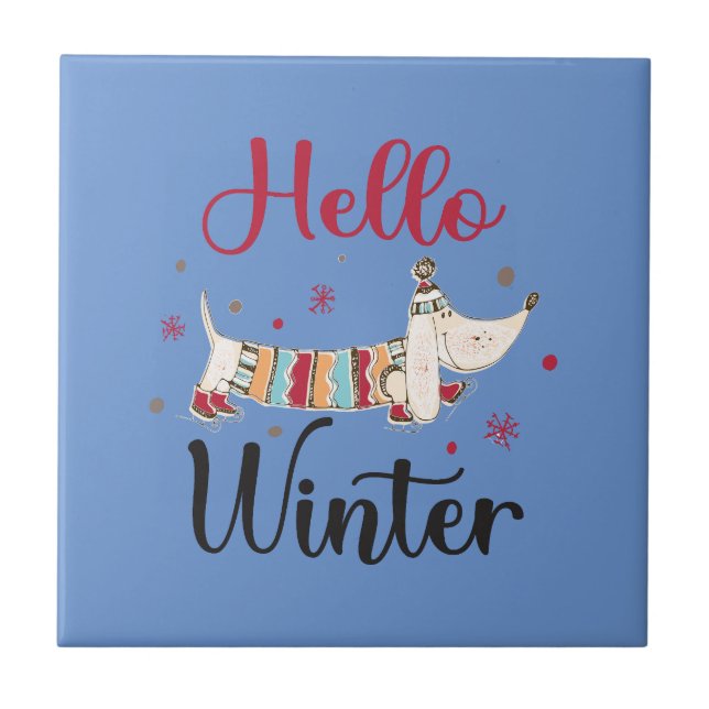 Cute Hund Hej Winter Kakelplatta (Framsidan)