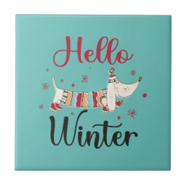 Cute Hund Hej Winter Kakelplatta