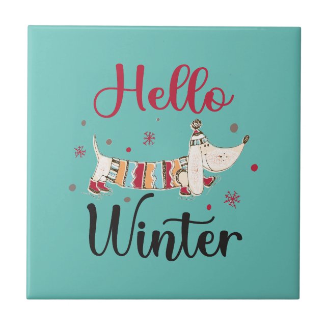 Cute Hund Hej Winter Kakelplatta (Framsidan)