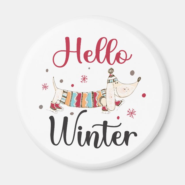Cute Hund Hej Winter Magnet (Framsidan)