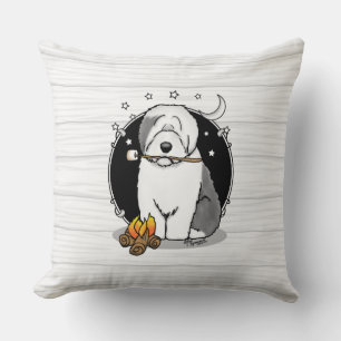 Cute Hund Hiker Camper Old English Sheepdog Grått Kudde