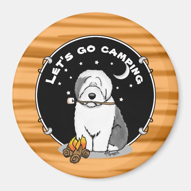 Cute Hund Hiker Camper Old English Sheepdog Grått  Magnet (Framsidan)