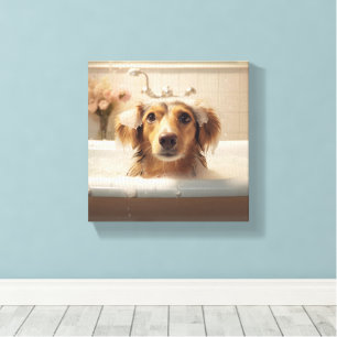 Cute Hund i Bathtub Perfekt for Bathroom Canvastryck