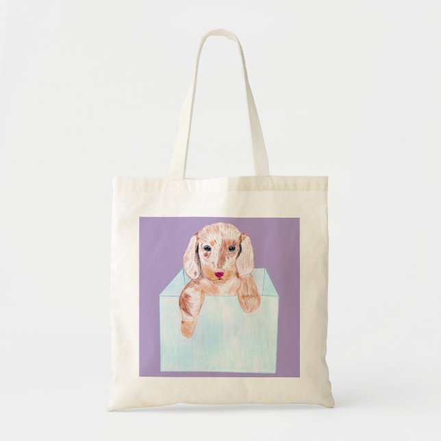 Cute Hund i blå låda Tygkasse (Framsidan)