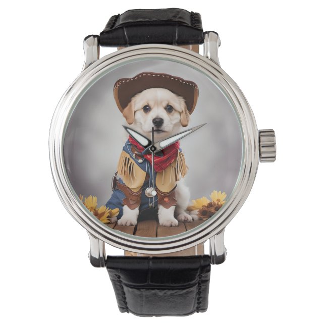 Cute hund i en cowboykostym armbandsur (Framsida)