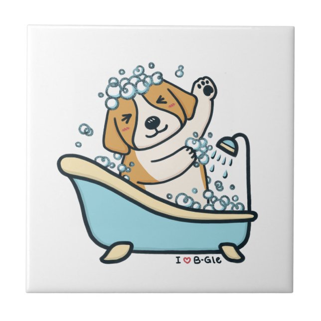 Cute Hund i en Shower-illustration Kakelplatta (Framsidan)