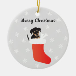 Cute Hund i ett lagrade Snöflingor Julgransprydnad Keramik