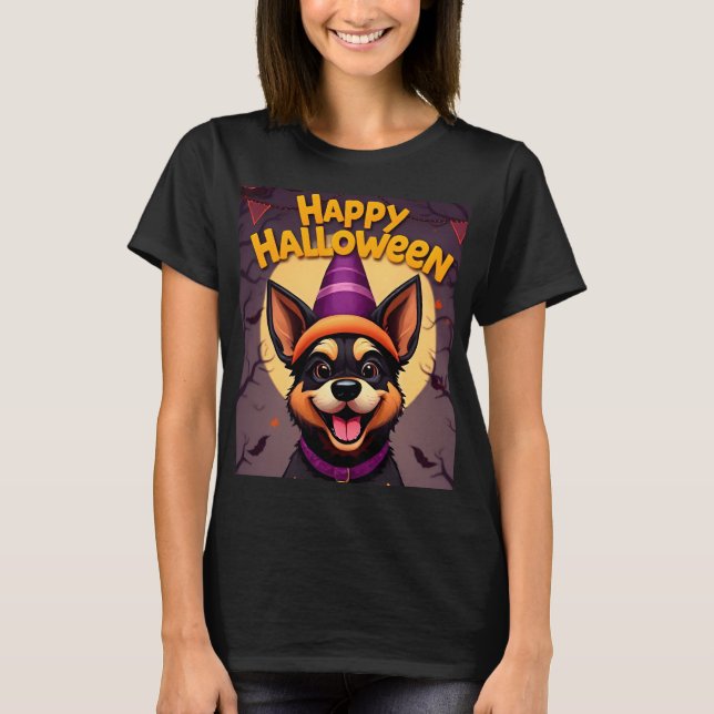 Cute Hund i Halloween-scen med pumpor T Shirt (Framsida)