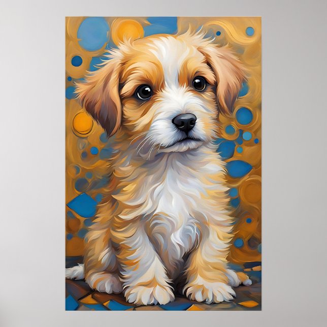 Cute Hund i Kandinsky Stil - Golden och Blue Poster (Framsidan)