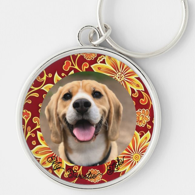 Cute Hund i nyckelkedjan Loving Memory Pet Rund Silverfärgad Nyckelring (Framsidan)