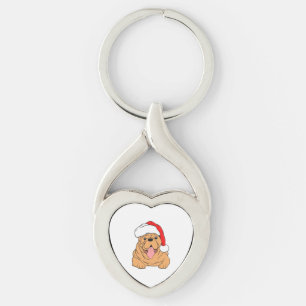 Cute hund i Santa hat 3 Twisted Heart Silverfärgad Nyckelring