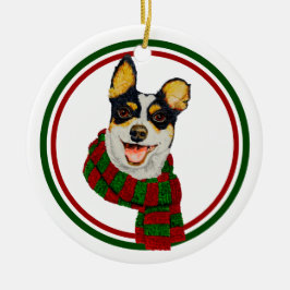 Cute-Hund i scarf, keramisk cirkel, prydnadsföremå Julgransprydnad Keramik