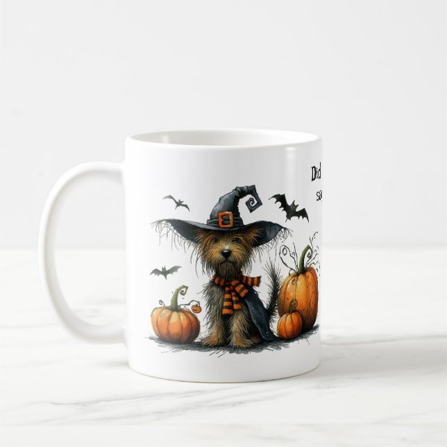 Cute Hund i Witch Hat, sa nån att behandla? Kaffemugg (Vänster)