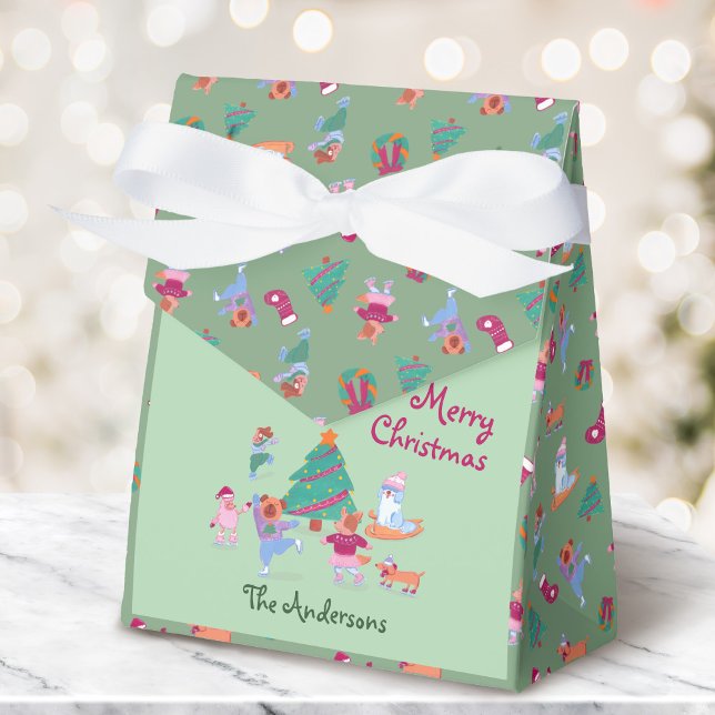 Cute Hund Ice Skating Pistachio Grönt jul Presentaskar (Skapare uppladdad)