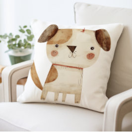 Cute Hund Illustration Pillow, adsible Puppy Kudde
