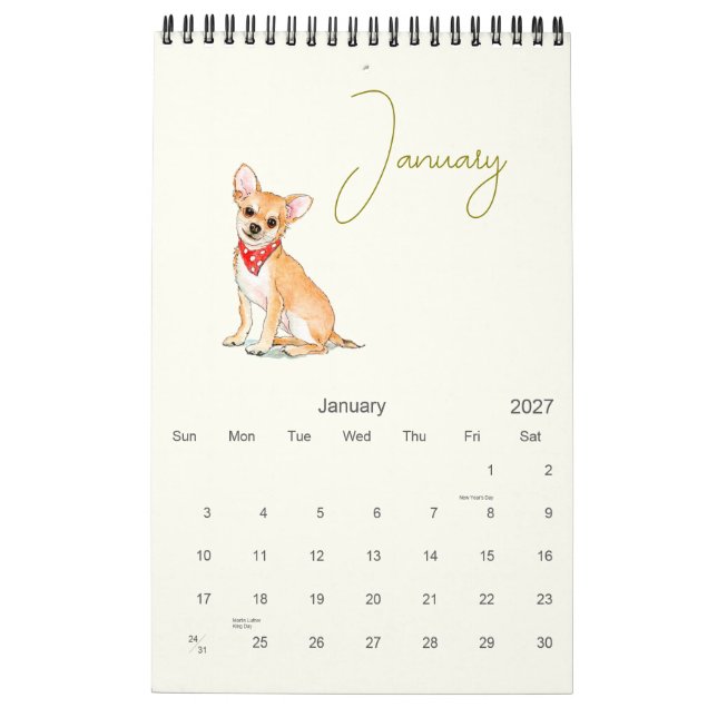 Cute Hund Illustrations-Hundälskare Kalender (Jan 2027)