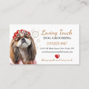 Cute Hund in Curlers Grooming Service Affärskort Visitkort