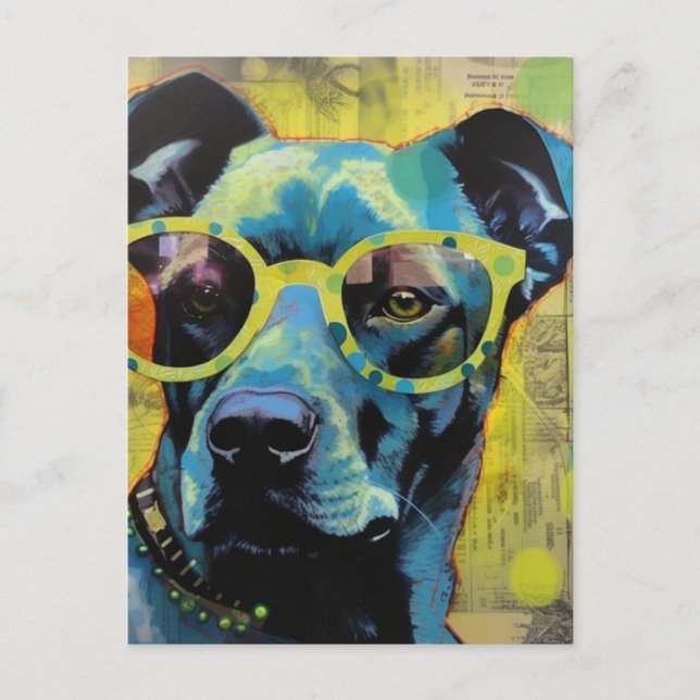 Cute Hund in Glass Collage Postcard Vykort (Framsida)