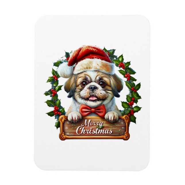 Cute Hund-julprydnad - God jul Magnet (Vertikal)