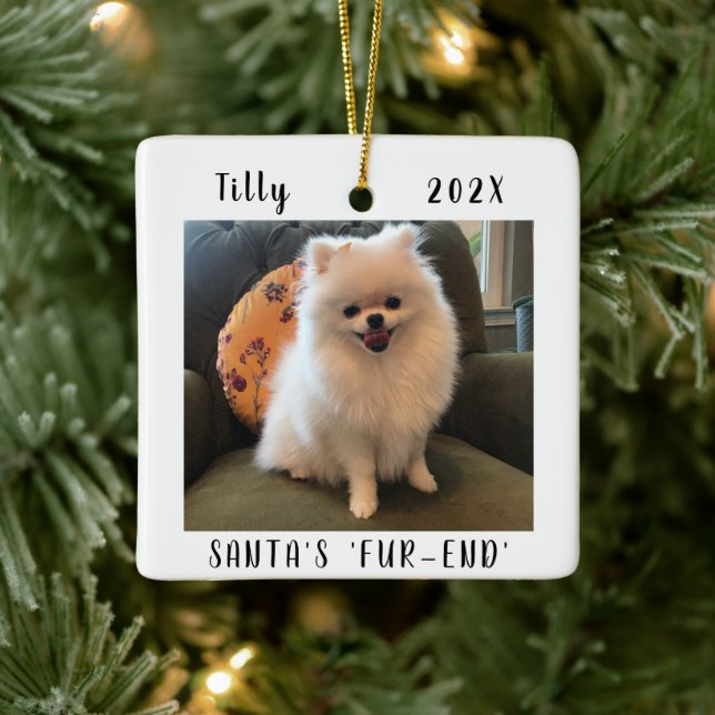 Cute Hund-jultomten - två sidokörfoto Julgransprydnad Keramik (Träd)
