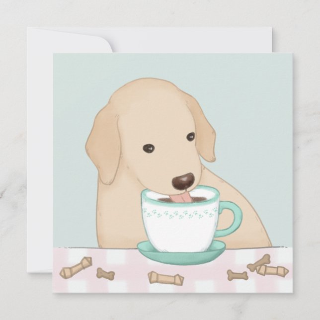 Cute Hund, kaffe och dryck Illustration Poster Tack Kort (Framsida)