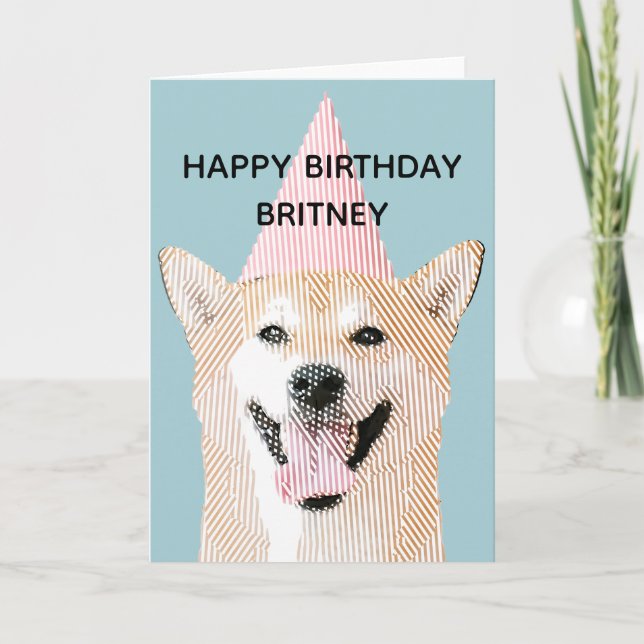 Cute Hund Kawaii Smiling Shibu Inu Blue Birthday Kort (Framsida)