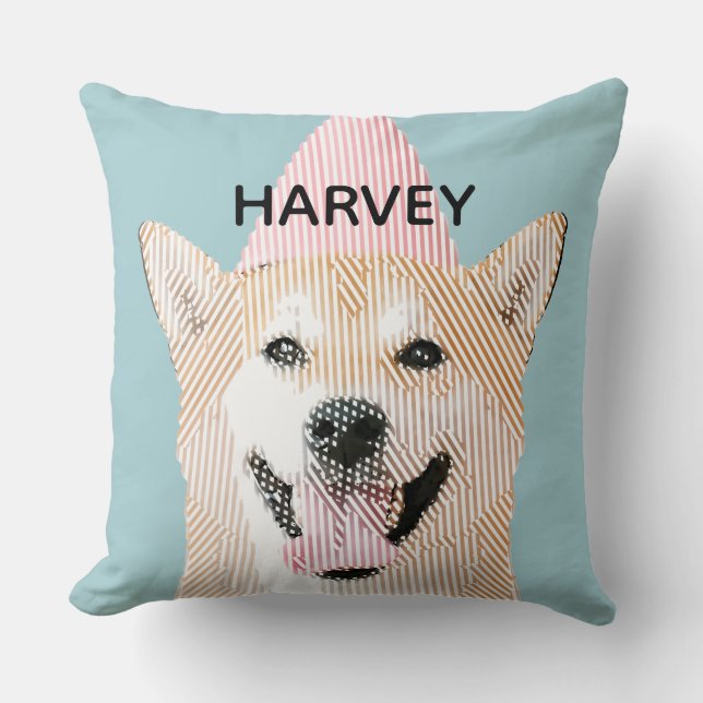Cute Hund Kawaii Smiling Shibu Inu Blue Kudde (Framsida)
