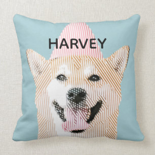 Cute Hund Kawaii Smiling Shibu Inu Blue Kudde